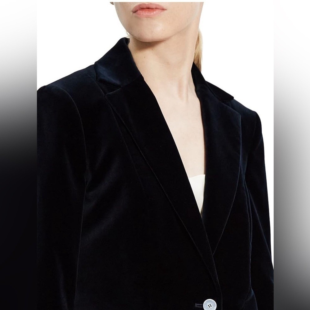 Theory Womens Navy Blue Cotton Velvet Two‎ Button Tailored Blazer Jacket Size 0